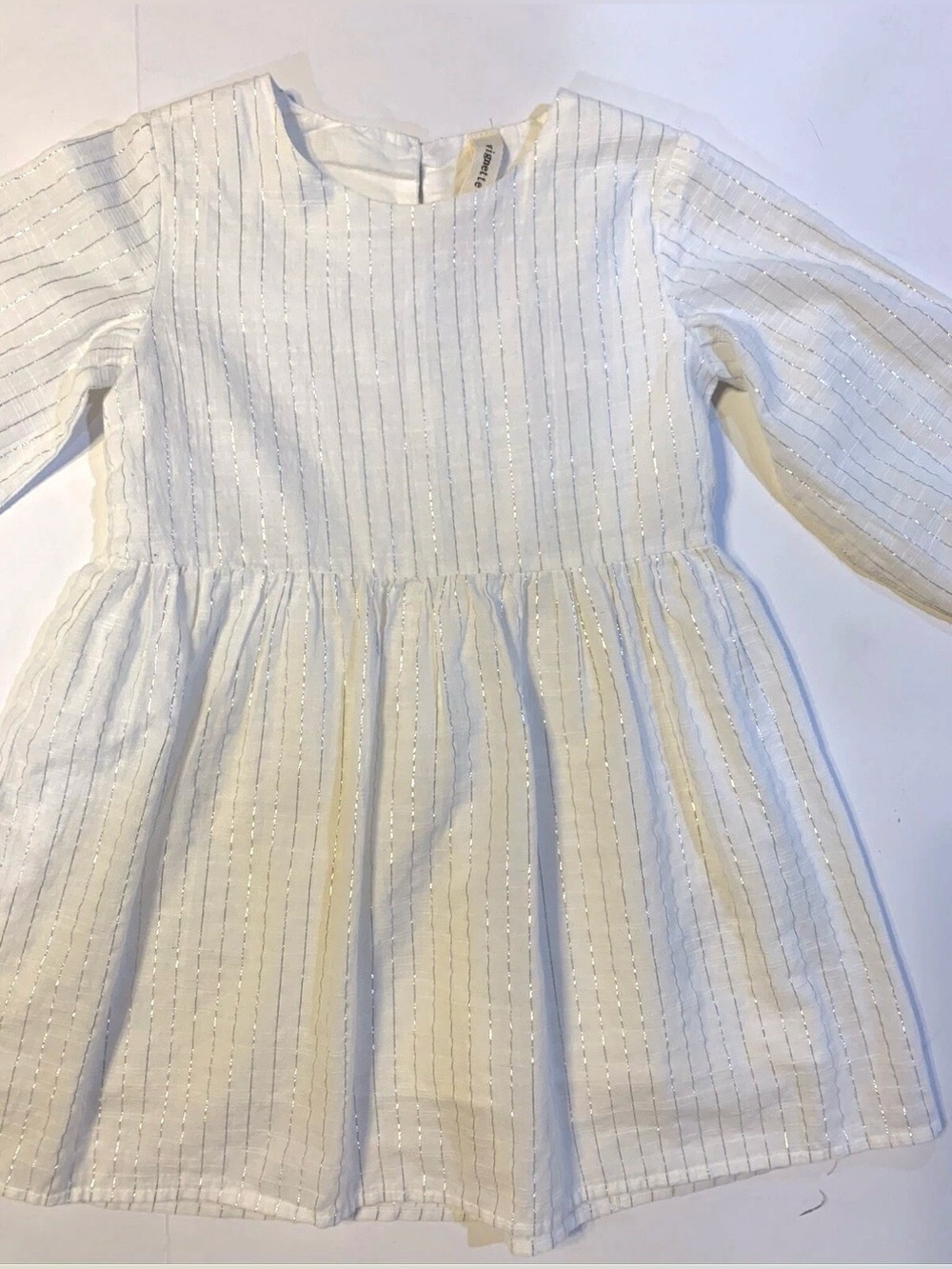Vignette Girls White Sparkle Stripe Long-Sleeve Dress size 4